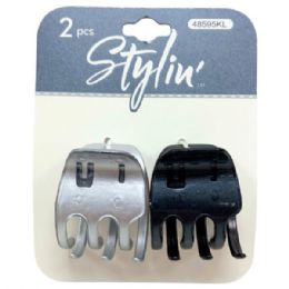 48 Bulk Stylin' Small Hair Clip Black & Gray 2 Pc