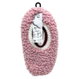 12 Bulk Fuzzy Babba 1 Pack Womens Pink Poodle Fur Slipper With Knit Cuff In One Size Light Pink