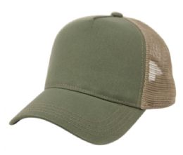 6 Bulk Cotton Canvas Trucker Cap With Mesh Olive