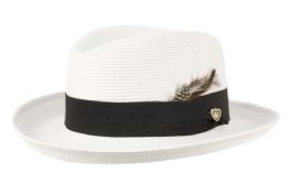 6 Bulk Richman Brothers Homburg Polybraid Fedora Hats With Grosgrain Band & Feather White