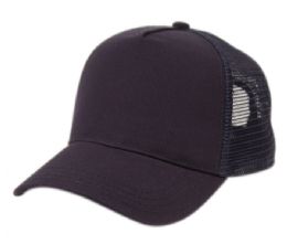 6 Bulk Cotton Canvas Trucker Cap With Mesh Navy