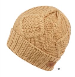 6 Bulk Solid & Multi Color Knit Beanie With Sherpa Lining Tan