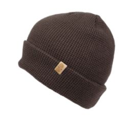 12 Bulk Solid Color Waffle Knit Cuff Beanie Brown