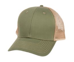 6 Bulk Cotton Twill Trucker Cap With Mesh Olive/Khaki