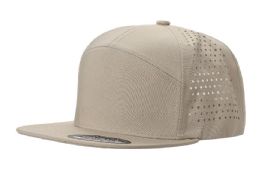 3 Bulk 7-Panel Solid Color Perforated Snapback Caps Khaki