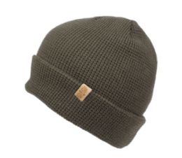 12 Bulk Solid Color Waffle Knit Cuff Beanie Olive