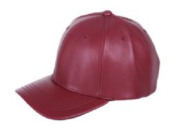 6 Bulk Faux Leather Six Panel Caps Burgundy