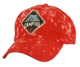 6 Bulk Discharge Print 100% Cotton Baseball Caps With A Patch Red