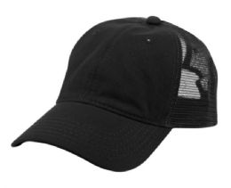 6 Bulk Ponytail Washed Cotton Trucker Cap Black