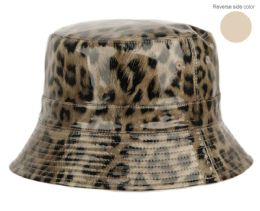 6 Bulk Packable Reversible Two Sides Bucket Hats Leopard Khaki