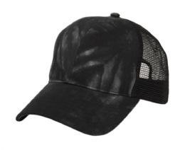 6 Bulk Ponytail TiE-Dye Cotton Truck Cap Mix Black