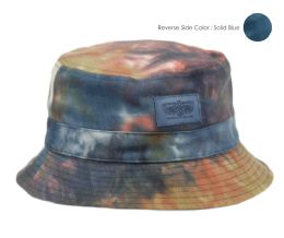 6 Bulk Tie Dye Cotton Reversible Bucket Hats Mix Blue