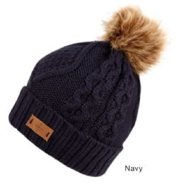 6 Bulk Solid & Multi Color Knit Beanie Hat With Pom Pom Navy