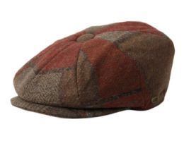 6 Bulk Wool Blend Multi Color Patch Work Newsboy Cap Assorted Burgundy