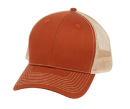 6 Bulk Cotton Twill Trucker Cap With Mesh Brown/Khaki