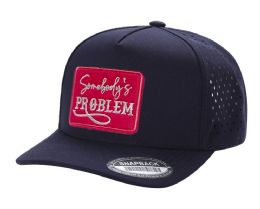 3 Bulk 5-Panel Laser Cut Perforated Snapback Caps With Design Patch Navy