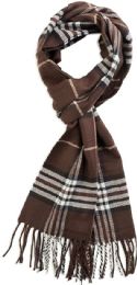 12 Bulk Plaid Soft Cashmere Feel Scarf Brown