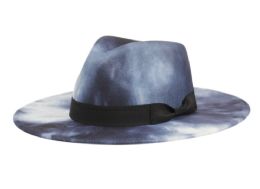 6 Bulk Wide Brim Fashion Fedora With Grosgrain Band Mix Blue
