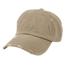 6 Bulk Distressed Washed Cotton Baseball Cap Khaki