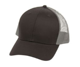 6 Bulk Cotton Twill Trucker Cap With Mesh Black/Gray