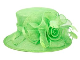 12 Bulk Sinamay Fascinator With Flower Trim Green