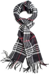 12 Bulk Plaid Soft Cashmere Feel Scarf Black