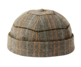 6 Bulk Rolled Cuff Wool Blend Retro Skullcap Khaki-Plaid