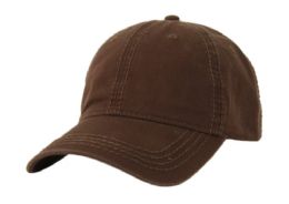 6 Bulk Washed Cotton Baseball Cap With Stitch Brown