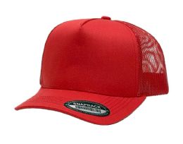 3 Bulk 5-Panel Smooth Tencel Snapback Caps With Mesh Red
