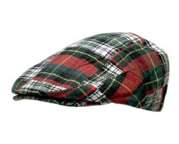 6 Bulk Wool Blend Plaid Ivy Cap Assorted