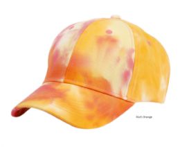 6 Bulk Tie Dye Multi Color Baseball Cap Multi Orange