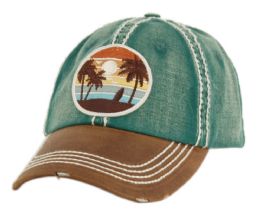 6 Bulk Heavy Stitch Distressed Brim Washed Cotton Two Tone Baseball Cap With A Patch Hunter Green/Brown