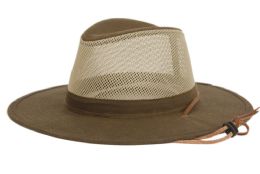 12 Bulk Outdoor Safari Hats With Mesh Crown Assorted Brown
