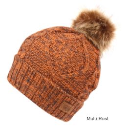 6 Bulk Solid & Multi Color Knit Beanie Hat With Pom Pom Multi Rust
