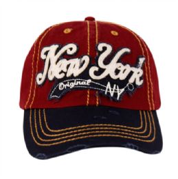 12 Bulk Vintage Washed Cotton Baseball Caps With New York Assorted