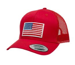 3 Bulk American Flag Patch Trucker Snapback Caps Red