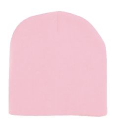 12 Bulk 8-inch Short Solid Color Ski Beanie Hat Light Pink