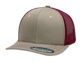 3 Bulk 6-Panel Smooth Tencel Snapback Caps With Mesh Khaki/Burgundy