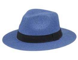 6 Bulk Paper Straw Panama Hats With Grosgrain Band Royal