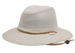 6 Bulk Outdoor Safari Hat With Mesh & Chin Cord Strap Light Gray