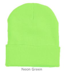12 Bulk 12-inch Long Cuff Ski Beanie Neon Green