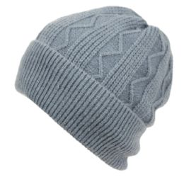 12 Bulk Zigzag Stripe Knit Beanie W/cuff & Sherpa Lining Assorted
