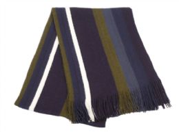 12 Bulk Men's Winter Knit Stripe Scarf Navy