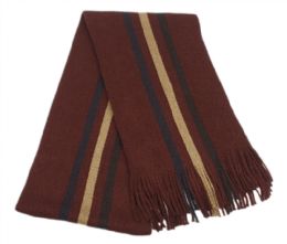 12 Bulk Men's Winter Knit Stripe Scarf Burgundy