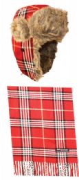 12 Bulk Plaid Trooper Hats And Scarf Set Tp476s Assorted