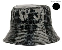 6 Bulk Packable Reversible Two Sides Bucket Hats Plaid Black