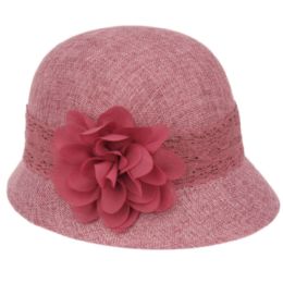 6 Bulk Linen Cloche Hats With Lace Band And Flower Plum