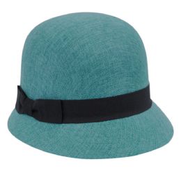 6 Bulk Linen/cotton Cloche Hats With Black Band Teal