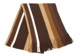 12 Bulk Men's Winter Knit Stripe Scarf Brown