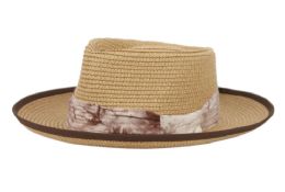6 Bulk Wide Brim Paper Straw Fedora With Fabric Band Lt Brown